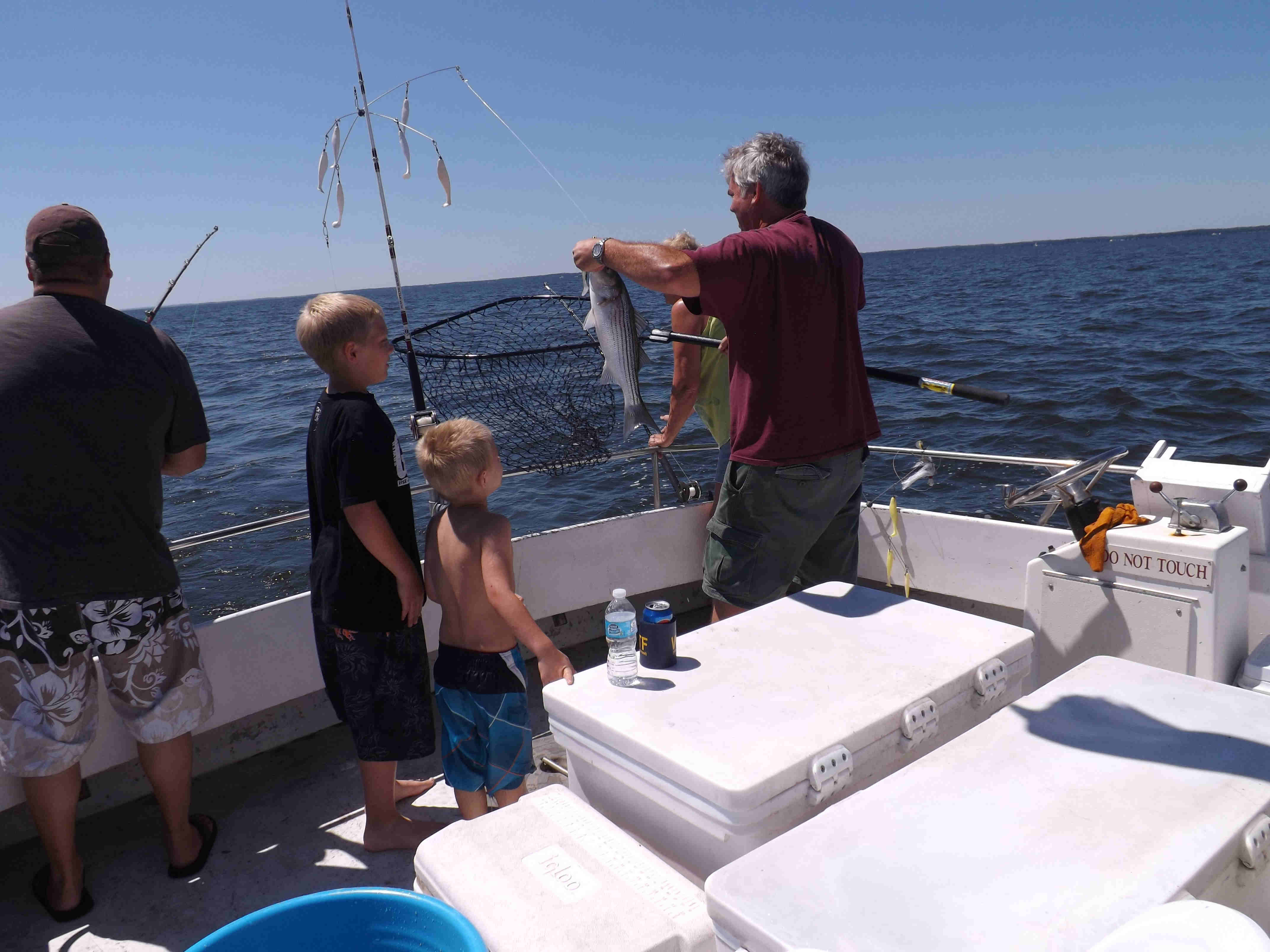 Fishing charter catches fish on boat