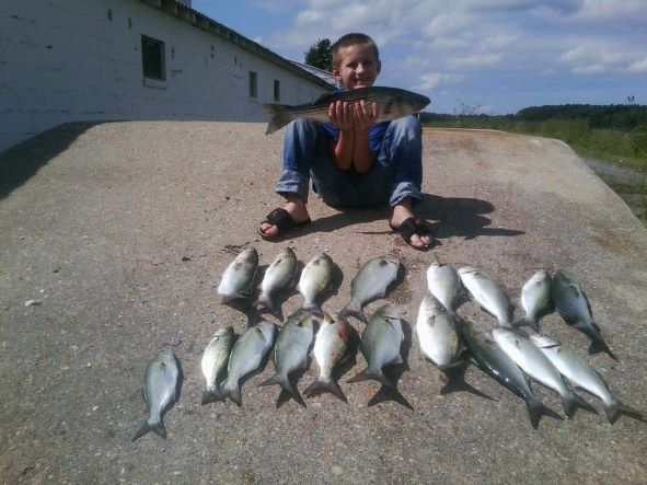 A child smiles with their caught fish